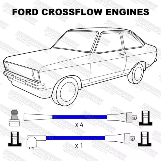 Ford X Flow Crossflow rendimiento HT cables 8 mm azul escort Fiesta Capri Cortina 2