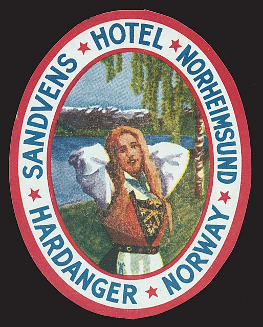 Sandvens Hotel NORHEIMSUND Norway – vintage luggage label