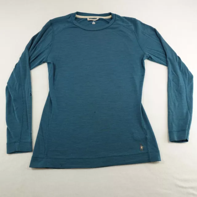 SmartWool Top Turquoise Medium Base Layer 100% Merino Wool Long Sleeve HOLES*