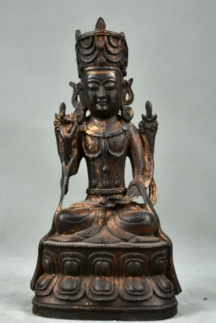 9.5" China Old Tibet Tibetan Buddhism temple Bronze Guanyin Bodhisattva statue