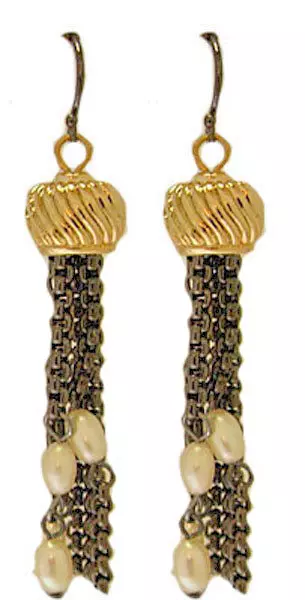 Perle Gland Boucles D'Oreilles MX Signature Gunmetal 18kt or Jaune Noir Oreille