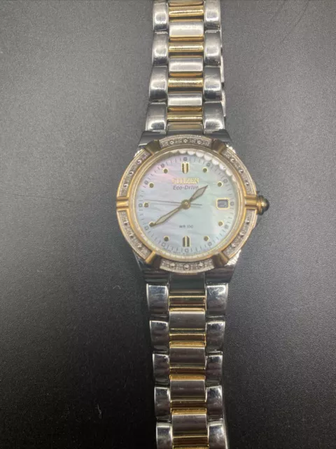 Citizen Eco-Drive WR 100 24 Diamonds Gold Tone Beige Dial Womens Dress Watch