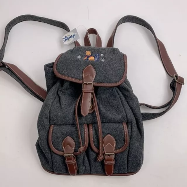 Disney Winnie the Pooh Wool Backpack New NWT Gray Brown lined pockets Pooh ski