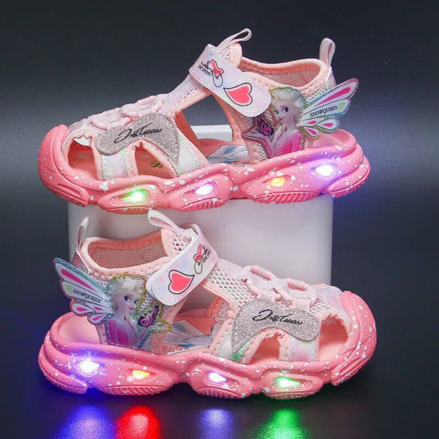 Girls Elsa Mesh LED Light Sandal Fashion Frozen Princess Soft Beach Shoes Size