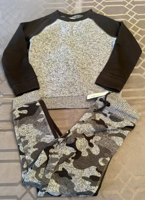 Gymboree Boys Small 5-6 Black Gray Camo Sweater + Pants SET NWT