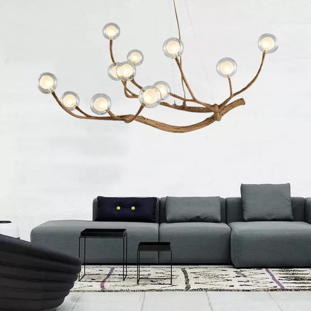 Retro LED Glass Ball Chandelier Tree Branch Pendant Glass Bubble Lampshade 36W