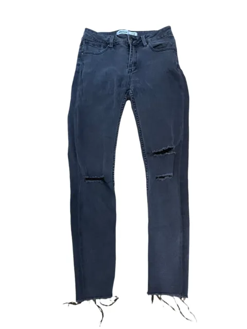 Jeans denim grigi skinny strappati nuovo look taglia 10 (DS30)