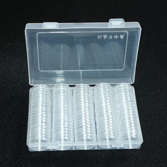100pcs/Set Coin Storage Box Container Clear Round Plastic Organizer Holder Cases