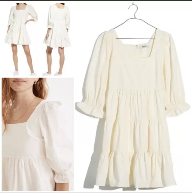 New MADEWELL Lizzie Poplin Off White Puff-Sleeve Mini Dress SZ 0