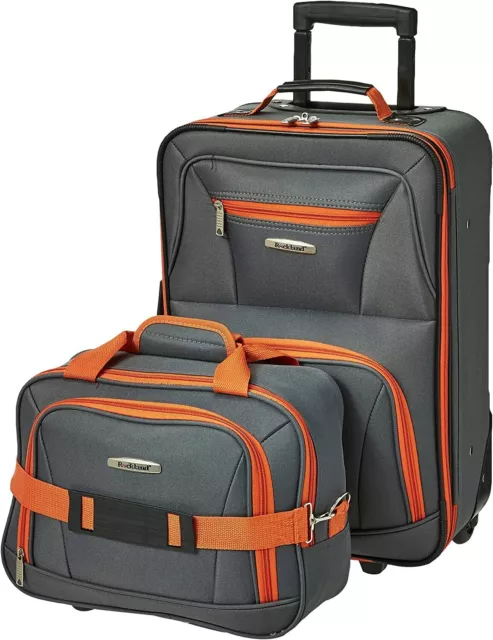 Rockland 2 Piece Expandable Softside Luggage Set 19" Carry On Tote Bag Gray