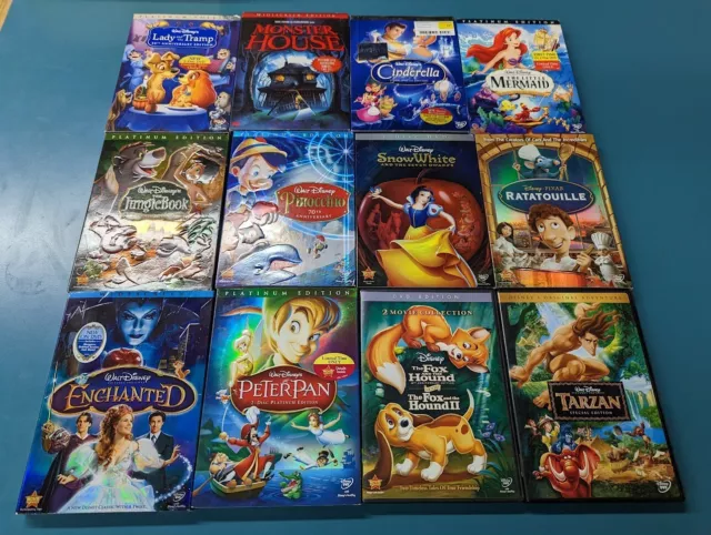 Lot 12 DISNEY Classic DVDs Mermaid Cinderella Snow Fox Pinocchio Lady Rat Pan