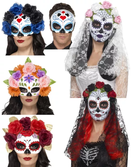 Day of the Dead Mask Halloween Ladies Sugar Skull Fancy Dress Skeleton New