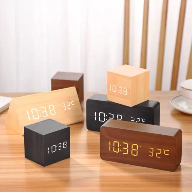 Alarm Clock Digital Wooden Clock Multi-Function Alarm Clock Temperature Calendar