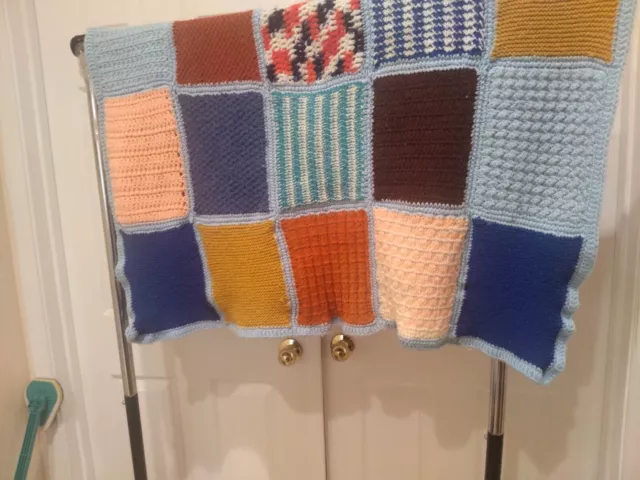 Vtg Handmade Crochet Throw Afghan Colorful Block  Blanket Patchwork Squares