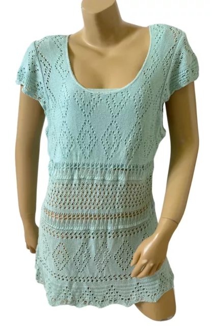 FADED GLORY Womens Size Large Vintage Aqua Blue Sweater Knit Tunic Shirt Top