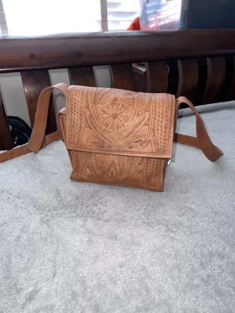 Genuine Mexican Leather Hand Tooled Vintage Shoulder Crossbody Purse