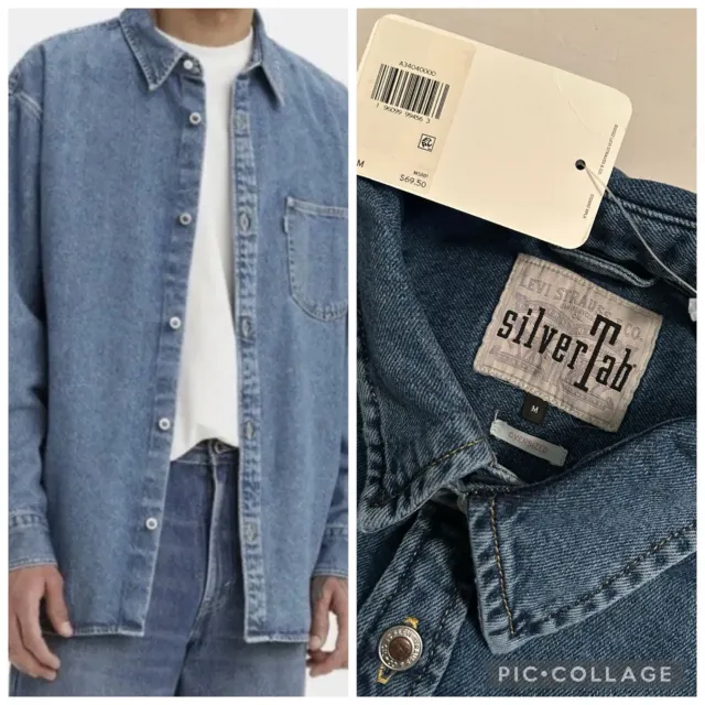 Levis Silver Tab Men’s MEDIUM OVERSIZED Blue Denim Mid Weight Long Sleeve Shirt