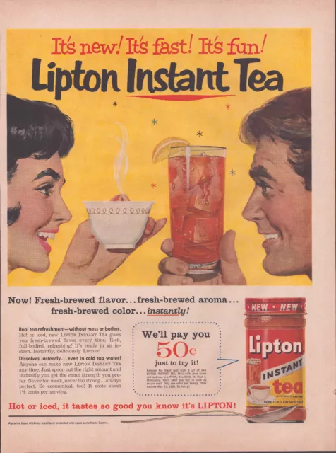 1960 Lipton Instant Tea Vintage Print Ad It's new! It's fast! It's fun! w-coupon