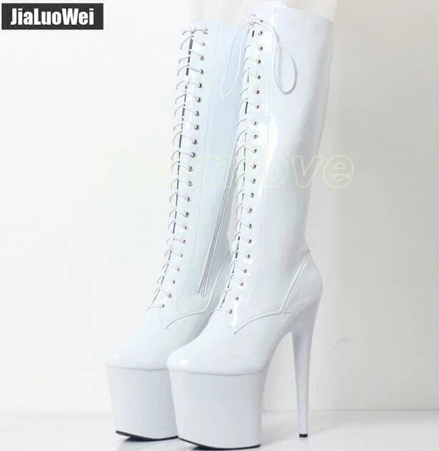 20cm Women Dancing Heel High Stiletto Lace Up Mid Calf Boot Platform Shoe