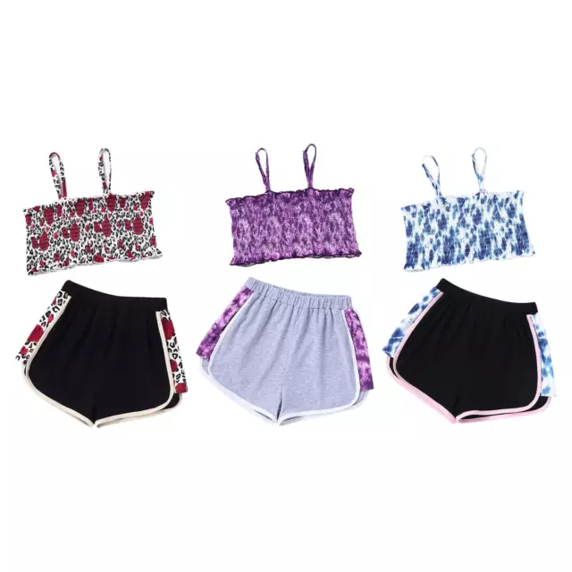 Summer Girls Outfits Tie Dye Camisole Crop Tank Top with Shorts Sets Sportswear