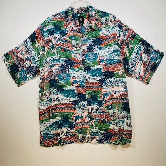 Reyn Spooner NFL Team Apparel Miami Dolphins Hawaiian Shirt 2XL Football