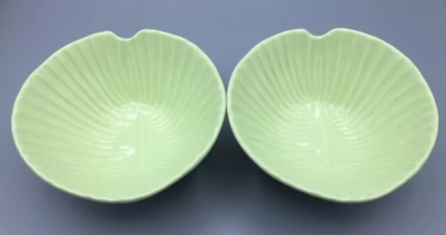 2 OLFAIRE Lily Pad Leaf Shaped Bowls Green Ceramic Portugal 6" x 6" x 2.5" Cute