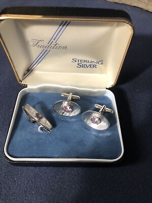 Vintage Sterling Silver Anson Cufflink Tie pin/Tack, Tie Clip Set Orig. Box