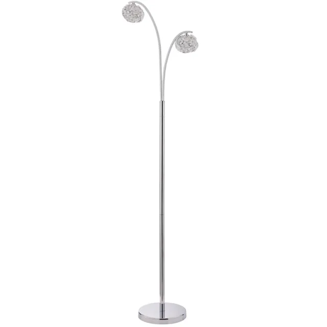 Twin Arm Floor Lamp Chrome Tall Slim Free Standing Metal Curved Reading Light