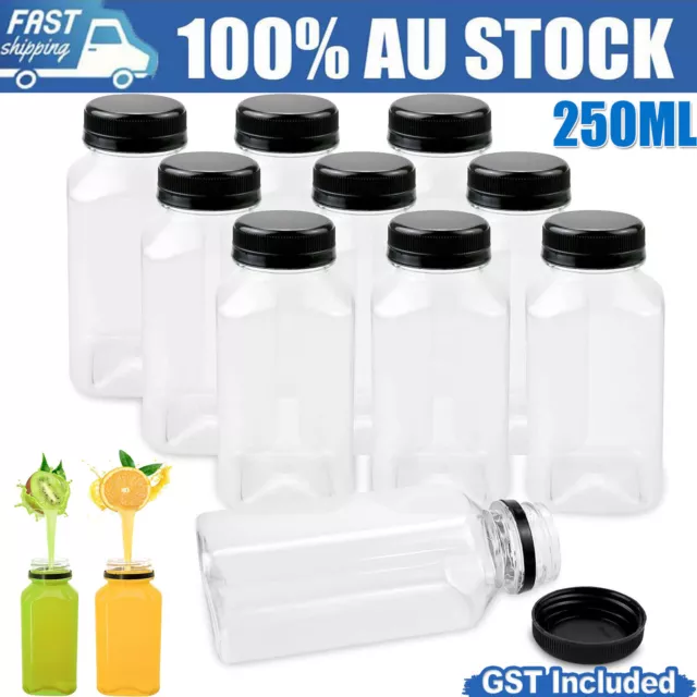 10/20/50X 250ml Square Clear Plastic Juice Bottles Refillable Empty Water Drink