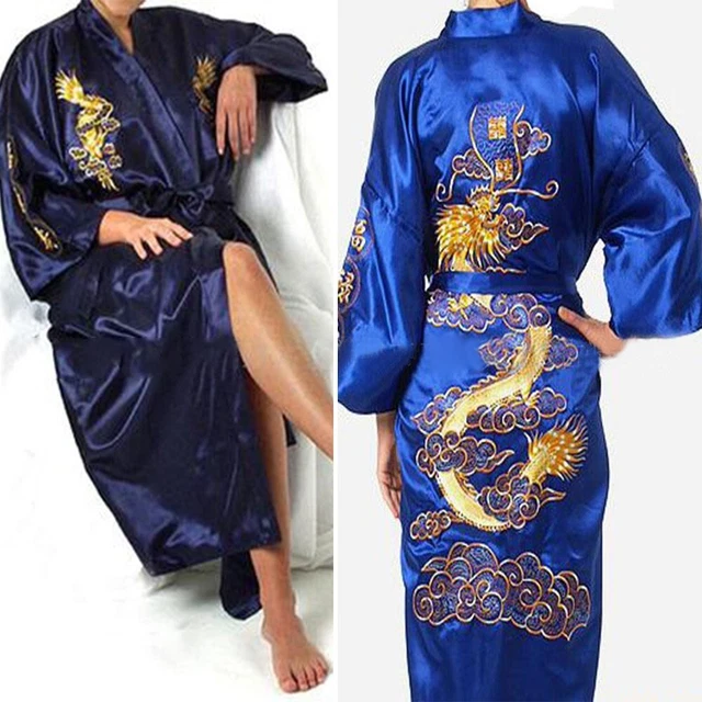 Miscela di seta uomo accappatoio modello drago sciolto seduta spa sonno kimono