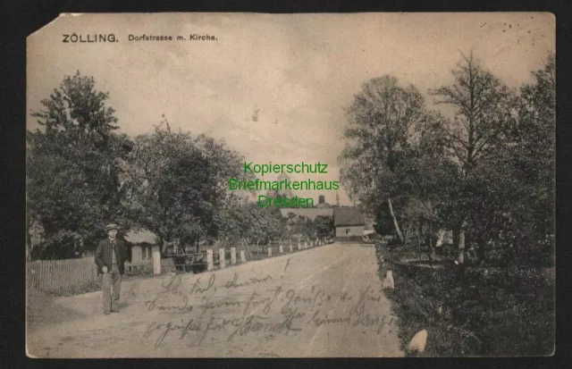 145049 AK Zölling Dorfstr. mit Kirche 1907 Freystadt Niederschlesien