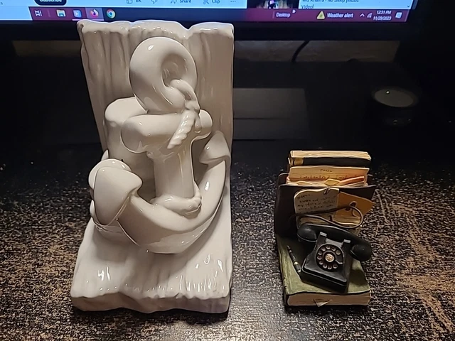 THREE HANDS CORP. WHITE CERAMIC NAUTICAL ANCHOR BOOK END/Phone Desk Bookend