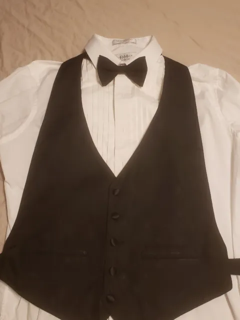 Men's Masonic Fabric Black Open Back Tuxedo Vest & Bow Tie Formal L/XL Freemason
