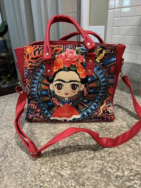 Frida Kahlo Bag Handbag - Mexican Art Purse Red Cartoon Funko Design Frida Kahlo Bag Handbag - Mexican Art Purse Red Cartoon Funko Design