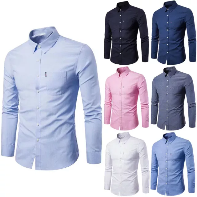Mens Casual Work Shirt Button Down Slim Fit Long Sleeve Formal Shirts UK 36-48