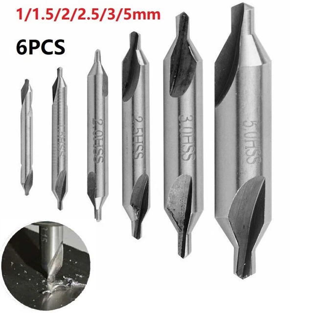 HSS 6pcs Center Drill Bits 5/3/2.5/2/1.5/1mm Drilling For Lathe Silver