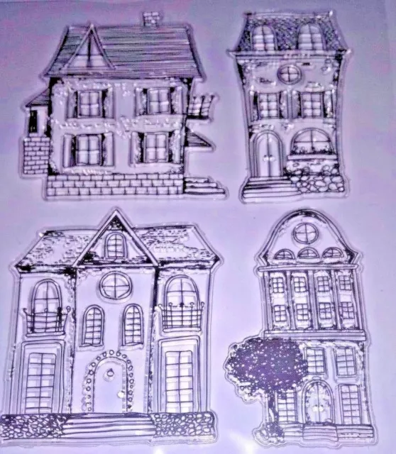 4 Vintage Style House Clear Silicone Stamp Card Making Scrapbooking Journal Art