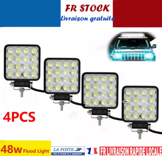 4x 48W phare de travail LED work light rampe Lampe tracteur camion SUV Feux FR