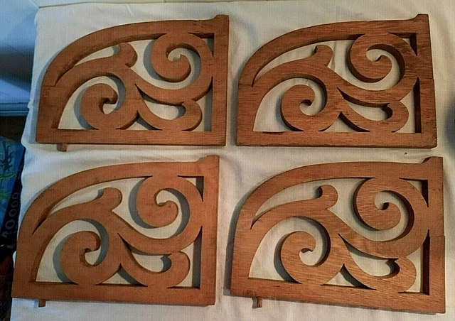 Set of 4 Carved Architectural Furniture Salvage Pierced Oak Corbel Bracket 7