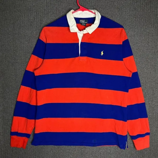 Polo Ralph Lauren Rugby Shirt Youth XL (18/20) Red Blue Striped Collared L/S
