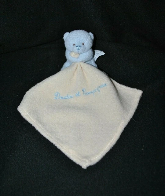 Peluche doudou ours bleu DOUDOU ET COMPAGNIE mouchoir beige 9 cm assis TTBE