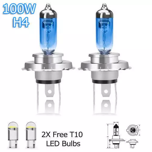 H4 100W SUPERWHITE XENON (472) UPGRADE Headlight Bulbs 12v +501