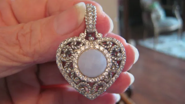 Nice Judith Ripka Ster Silver Faceted Blue Lace Agate Pendant/Enhancer, Opens