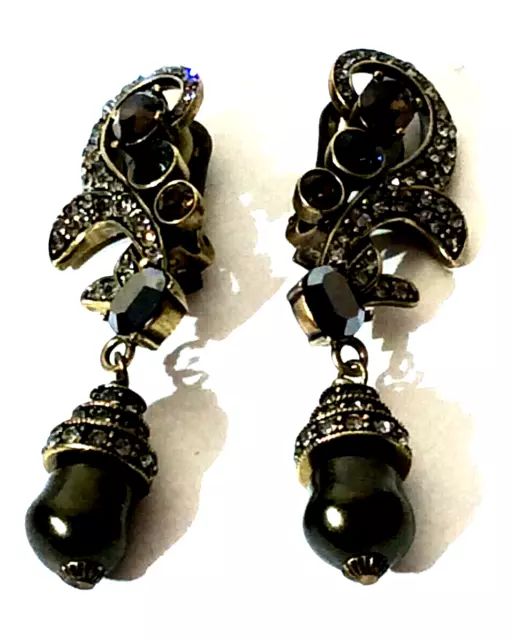 Vintage Heidi Daus Swarovski Crystal Black Dangle Clip On Earrings