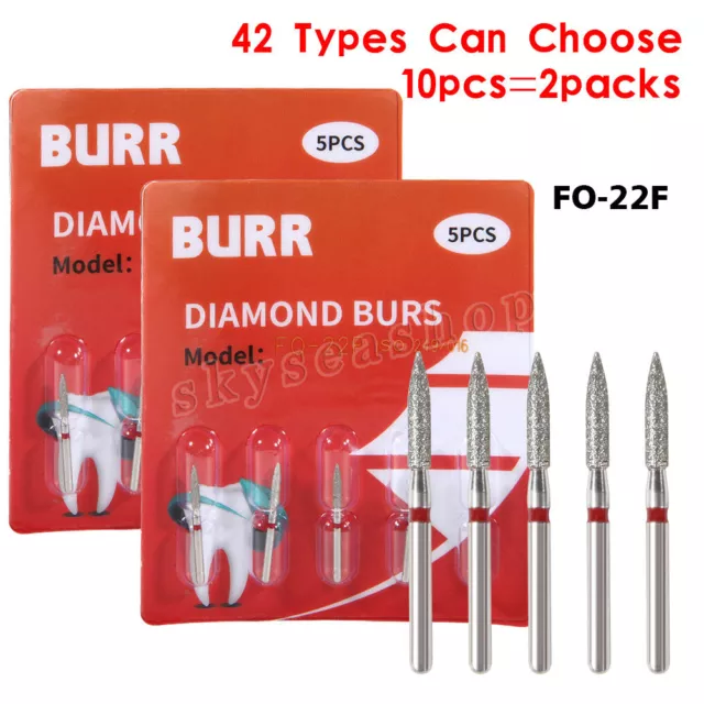 50pcs/10 Packs Dental Diamond Burs FG 1.6mm Fit High Speed Handpiece FO-22F ns
