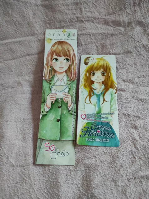 Lot 2 marques pages manga Orange de Yui Tokiumi + Coeur de Hérisson bookmark