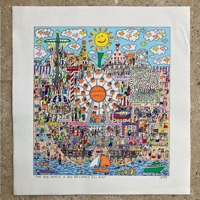 James Rizzi, "The Big Apple is big on Coney Island" Originallitho auf Leinwand 2