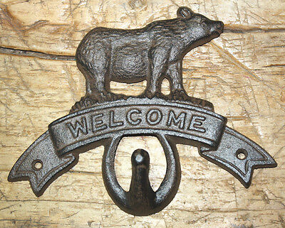 Cast Iron BEAR WELCOME Towel Coat Hooks Hat Hook Key Rack CABIN Hunting Camp