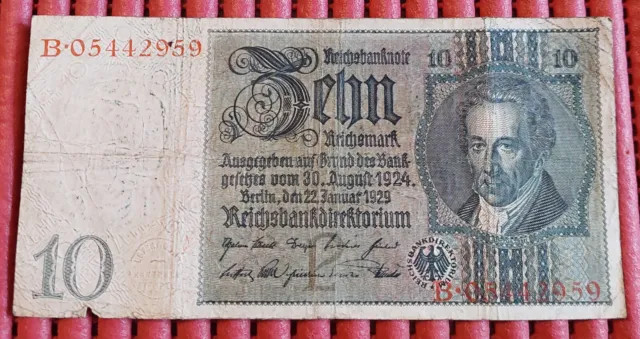 Banknote Geldschein 10 Reichsmark Weimarer Republik 1929