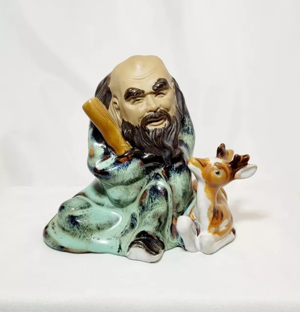 Chinese Majolica Mud Man With Bisque Face/ Stamped And Numbered From 1920-1930